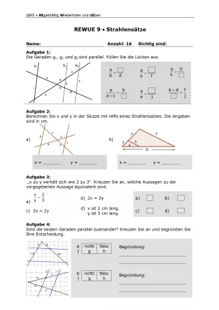 Arbeitsblatt: Mathematik für die Berufsfachschule: REWUE 9 Strahlensätze