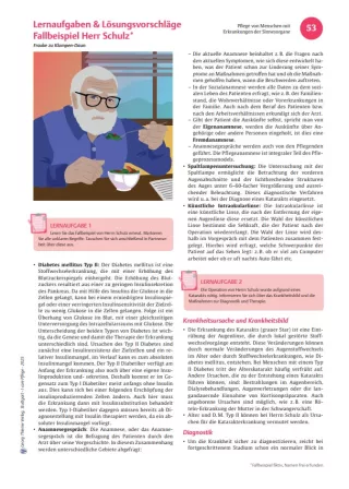 Arbeitsblatt: I care Pflege | Komplexe Fallbeispiele | Katarakt (Lösungen)