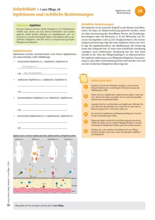 Arbeitsblatt: I care Pflege | Pflegetechniken | Injektionen und rechtliche Bestimmungen (Arbeitsblatt)