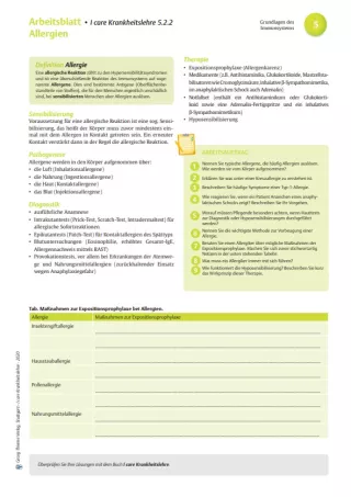 Arbeitsblatt: I care Krankheitslehre | Grundlagen | Allergien (Arbeitsblatt)