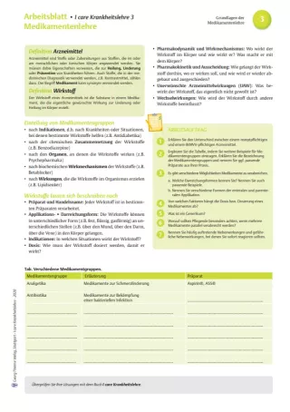 Arbeitsblatt: I care Krankheitslehre | Grundlagen | Medikamentenlehre (Arbeitsblatt)