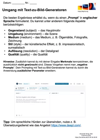 Arbeitsblatt: Umgang mit Text-zu-Bild-Generatoren