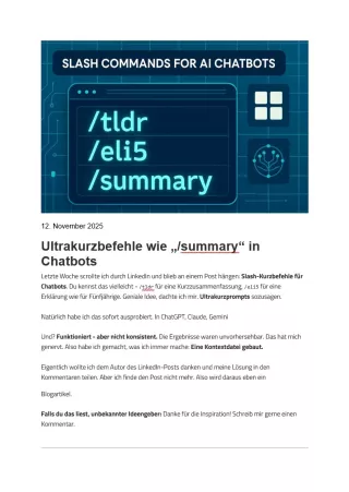 Text: Ultrakurzbefehle wie „/summary“ in Chatbots