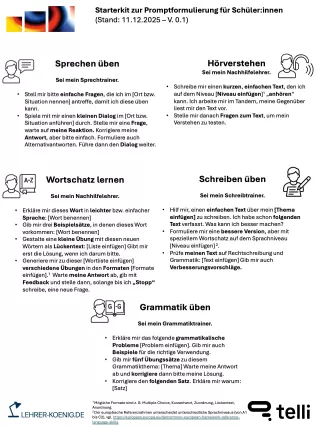 Unterrichtsplanung: Starterkit zur Promptformulierung - Schwerpunkt Sprachen - Handout