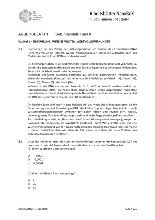 Unterrichtsplanung: Nanotechnologie - Arbeitsblätter/Didaktische Hinweise