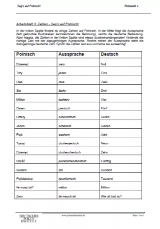 Merkblatt: Sag's auf Polnisch! | Die polnischen Zahlen mit Aussprache