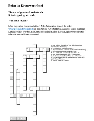 Arbeitsblatt: Polen Landeskunde allgemein | schwere Version