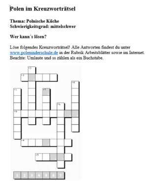 Arbeitsblatt: Polnische Küche | mittelschwer