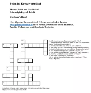 Arbeitsblatt: Politik und Gesellschaft in Polen | leicht