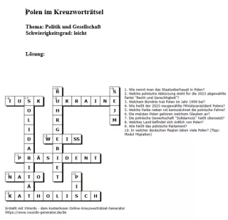 Arbeitsblatt: Politik und Gesellschaft in Polen | leicht (Lösung)
