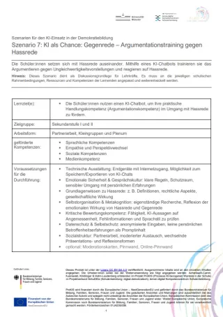 Unterrichtsplanung: Szenario 7: KI als Chance: Gegenrede – Argumentationstraining gegen Hassrede