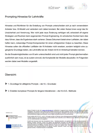 Anleitung: Prompting-Hinweise für Lehrkräfte: Leitfaden nach den HASE- und KI-Modellen