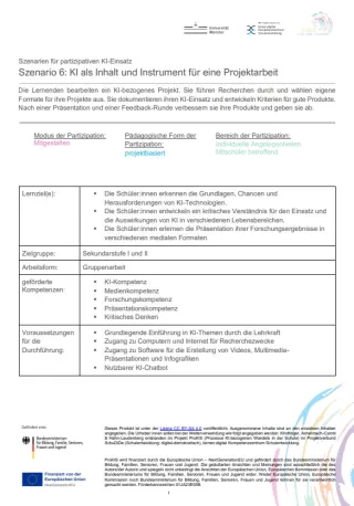 Unterrichtsplanung: Szenario 6: KI als Inhalt und Instrument für eine Projektarbeit