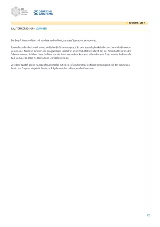 Unterrichtsplanung: Bauchemie: Von der Höhle zum Hochhaus - Lösungsblätter mit didaktischen Hinweisen