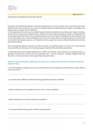 Unterrichtsbaustein: Impfungen: Kleiner Piks - große Wirkung: Impfungen - Schülerversion