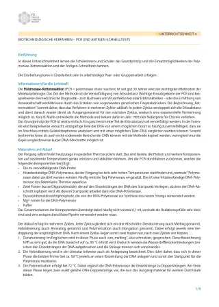 Unterrichtsplanung: Impfungen: Kleiner Piks - große Wirkung: PCR und Schnelltest - Didaktische Hinweise