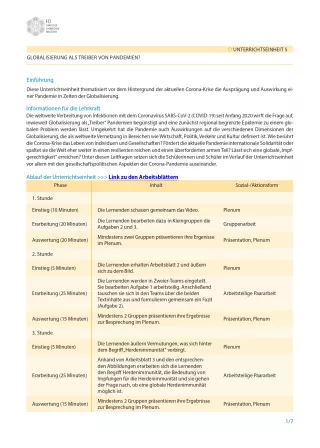 Unterrichtsplanung: Impfungen: Kleiner Piks - große Wirkung: Globalisierung - Didaktische Hinweise