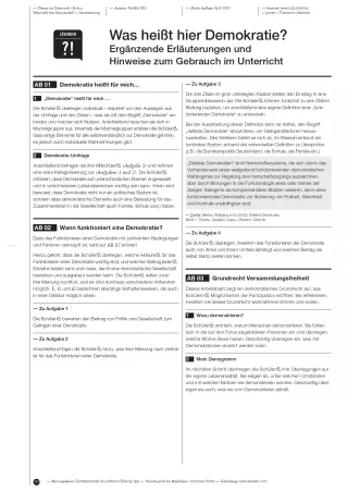 Arbeitsblatt: Was heißt hier Demokratie? Ergänzende Erläuterungen und Hinweise zum Gebrauch im Unterricht