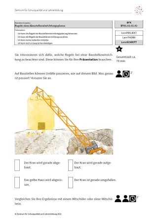 Arbeitsblatt: Regeln eines Baustelleneinrichtungsplanes (Niveau A | PDF)
