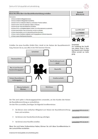 Arbeitsblatt: Einen Kurzfilm über Baustelleneinrichtung erstellen (PDF)
