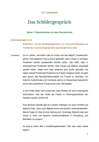 Text: Medienpaket 1 | Umgang mit herausfordernden Situationen | Transkript mit Reflexionsfragen