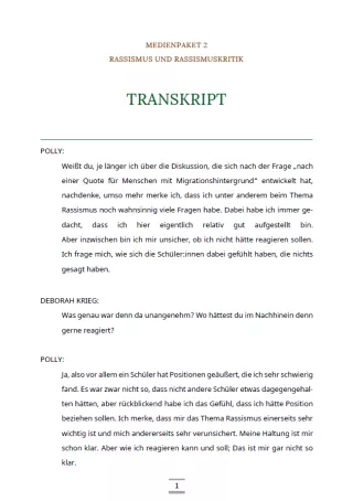 Text: Medienpaket 2 | Rassismus und Rassismuskritik | Transkript zum Video