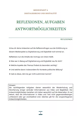 Arbeitsblatt: Medienpaket 4 | Digitalisierung und Digitalität | Reflexionen und Aufgaben