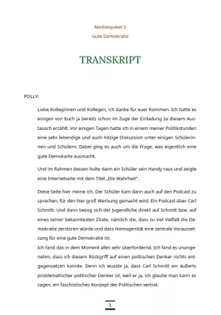 Text: Medienpaket 5 | Gute Demokratie | Transkript zum Video