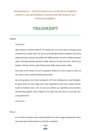 Text: Medienpaket 6 | Politische Bildung als Entdeckungsreise | Kapitel 1 - Transkript zum Video
