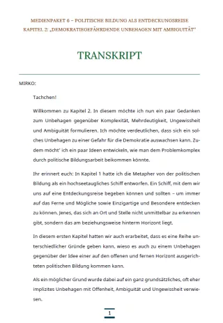 Text: Medienpaket 6 | Politische Bildung als Entdeckungsreise | Kapitel 2 - Transkript zum Video