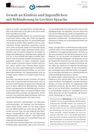 Handreichung: Gewalt an Kindern und Jugendlichen mit Behinderung in Leichter Sprache | Dossier