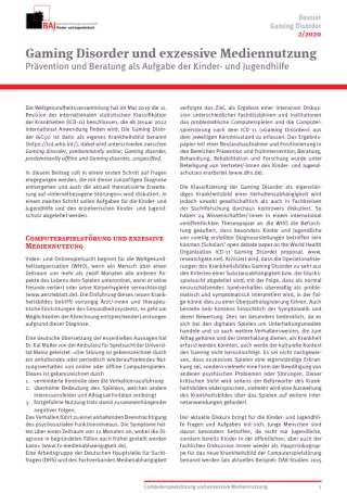 Handreichung: Gaming Disorder und exzessive Mediennutzung. Prävention und Beratung als Aufgabe der Kinder- und Jugendhilfe | Dossier