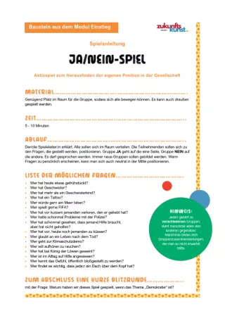 Unterrichtsbaustein: Zukunftskunst | Modul 1 | Ja/Nein Spiel - Spielanleitung