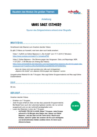 Unterrichtsbaustein: Zukunftskunst | Modul 3 | Was sagt Esther - Anleitung