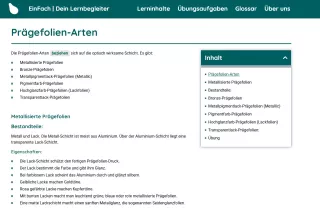 Webseite: Prägefolien-Arten