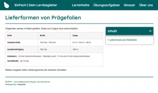 Webseite: Lieferformen von Prägefolien