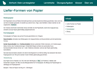 Webseite: Liefer-Formen von Papier