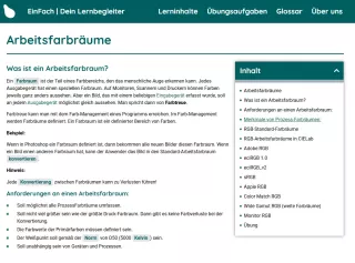 Webseite: Arbeitsfarbräume