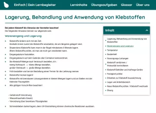 Webseite: Lagerung, Behandlung und Anwendung von Klebstoffen