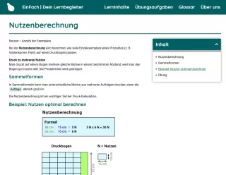 Webseite: Nutzenberechnung