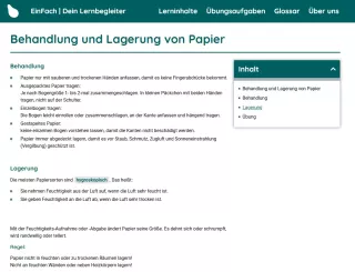 Webseite: Behandlung und Lagerung von Papier