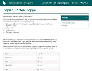Webseite: Papier, Karton, Pappe