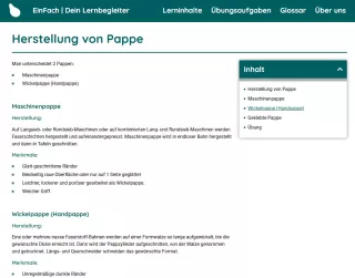 Webseite: Herstellung von Pappe