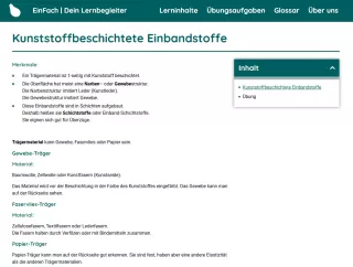 Webseite: Kunststoffbeschichtete Einbandstoffe