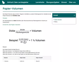 Webseite: Papier-Volumen