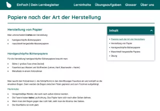 Webseite: Papiere nach der Art der Herstellung