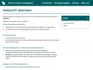 Webseite: Klebstoff abbinden