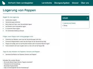 Webseite: Lagerung von Pappen