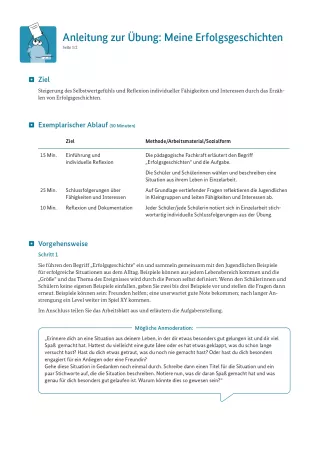 Unterrichtsplanung: Meine Erfolgsgeschichte: Anleitung zur Übung