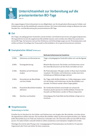 Unterrichtsplanung: Unterrichtseinheit zur Vorbereitung auf die praxisorientierten BO-Tage